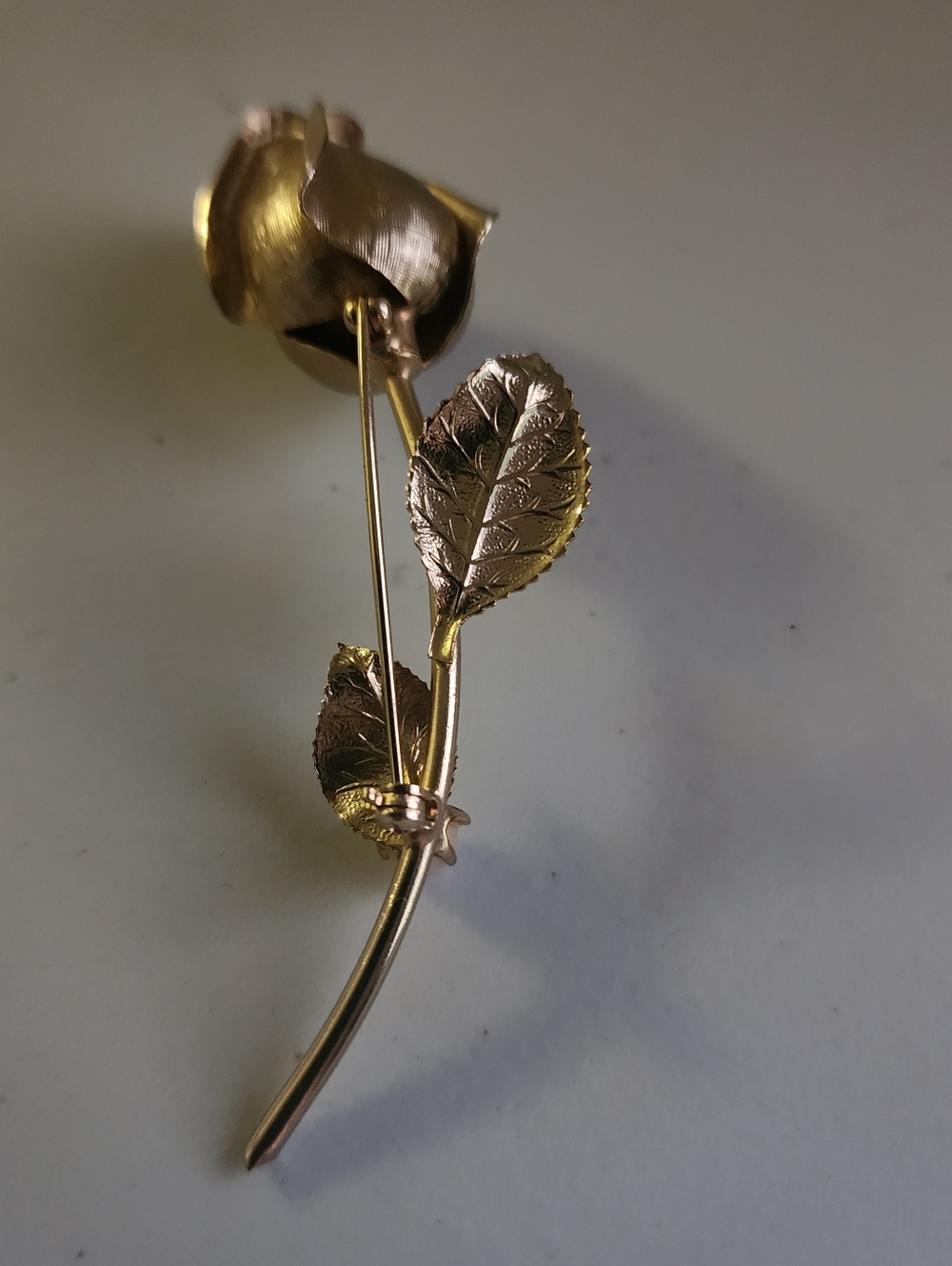 Gold Rose Stem Brooch - Elegant Women's Jewelry